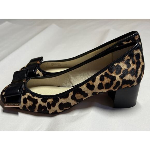 Michael Kors Leopard Print Calf Hair Pumps Bow Detail Chunky Heel Size 7M - Picture 7 of 12